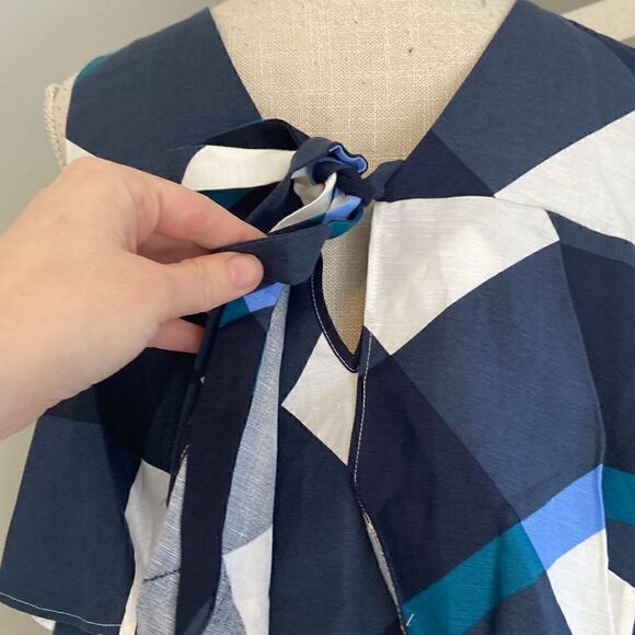 Ann Taylor Blue & White Plaid Ruffle Tie-Back Sleeveless Blouse Size Small NEW - Picture 6 of 10